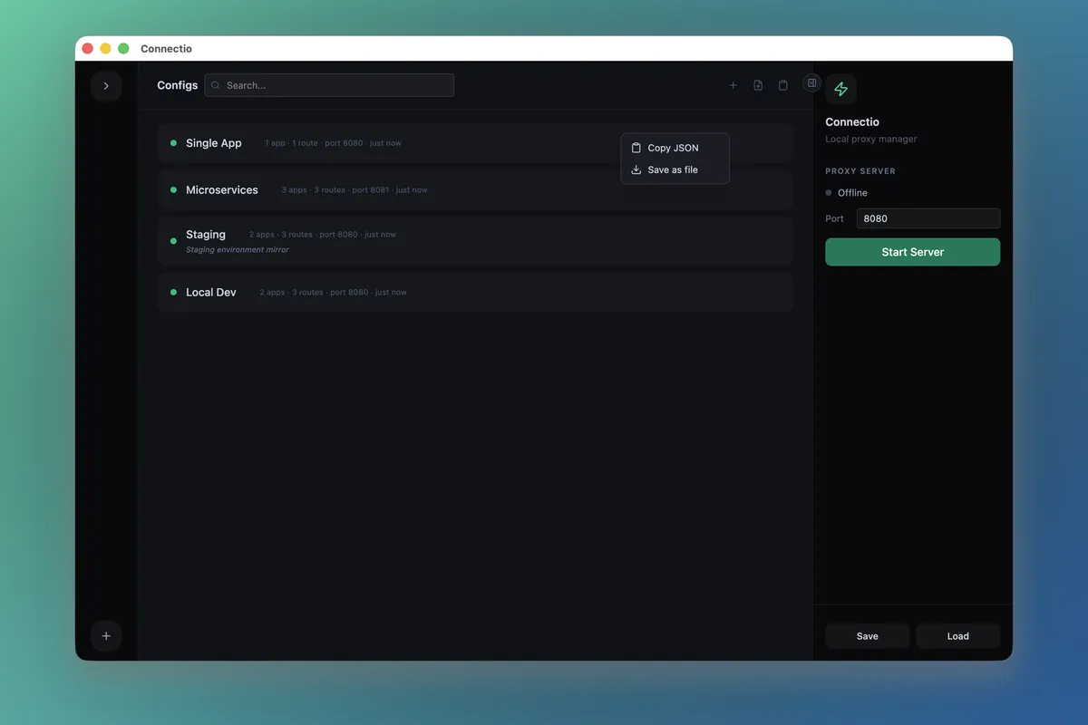 Share a config as JSON
